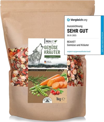 ReaVET - Groenten en Kruiden variatie voor Honden - Graanvrij & zorgvuldig gedroogd - Zonder kunstmatige toevoegingen - 1kg