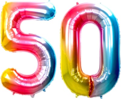 Ballon Cijfer 50 Jaar Regenboog Helium Ballonnen Verjaardag Versiering Cijfer Ballon Feest Versiering Met Rietje - 86Cm