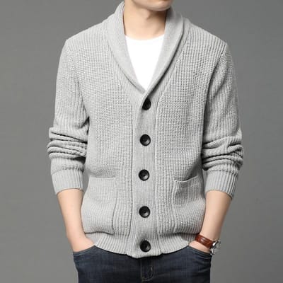 Mode nieuwe heren trui met lange mouwen, zakcoltrui, pure kleur gebreide kleding S grijs