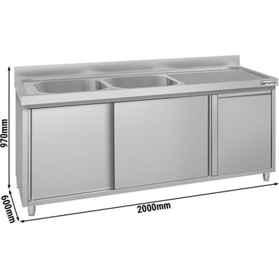 GGM Gastro Spülschrank ECO - 2000x600mm - mit Abfallbehälter & 2 Becken links