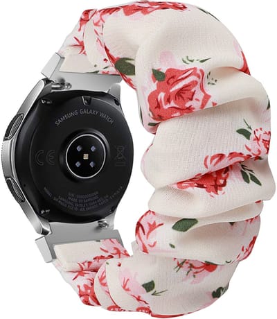 Strap-it Scrunchie bandje geschikt voor Samsung Galaxy Watch 42mm / 3 41mm / Active / Active2 / Gear Sport - Amazfit Bip / GTS - Polar Ignite / Unite - Huawei Watch GT 2 / 3 42mm - bloemen