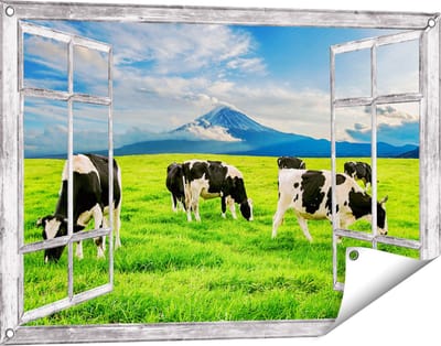Gards Tuinposter Doorkijk Koeien in de Wei - 90x60 cm - Tuindoek - Tuindecoratie - Wanddecoratie buiten - Tuinschilderij