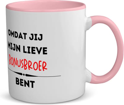 Akyol - omdat jij mijn lieve bonusbroer bent koffiemok - theemok - roze - Broer - de liefste bonusbroer - verjaardag - cadeautje voor broer - kado - geschenk - 350 ML inhoud