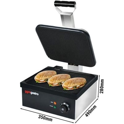 GGM Gastro Kontaktgrill / Hamburger Grill- 2,2 kW - oben & unten Gerillt - Grillfläche: 350x330mm Zilver / Zwart