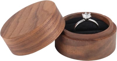 Houten Ringdoos voor 2 Ringen, Rond Opslagdoos voor Trouwringen, Perfect voor Verloving en Valentijnsgeschenken, Compact en Elegant Design