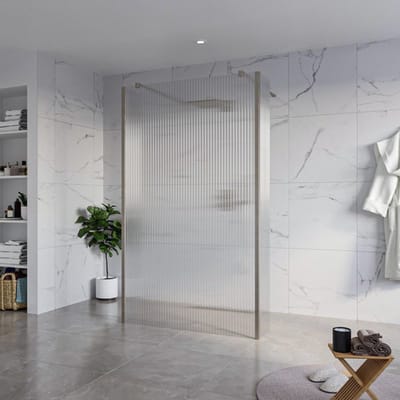 FugaFlow Eccelente Vetro Vrijstaande inloopdouche badkamer - 120x200cm - Helder geribbeld - antikalk - 8mm veiligheidsglas - 2 zijwanden 30cm - met wandarmen en hoekprofielen - Gunmetal -