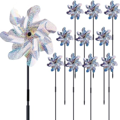 10 Stuks Reflecterende Windmolen - Vogelverschrikker - Vogelverjager -Duivenverjager Kraai - Windspinner - Vogelafweermiddel - Diervriendelijke Duivenverjager - Balkonfruittuin - Windmolens Voor Buiten En Tuin - Windmolen Tuinsteker - 18*52cm
