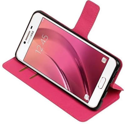 Cross Pattern TPU Bookstyle Wallet Case Hoesjes Geschikt voor Samsung Galaxy C7 Roze