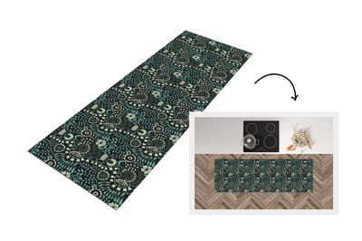 Keukenloper - Loper keuken - Bloemen - Blauw - Patroon - 150x50 cm - Keukenloper vinyl