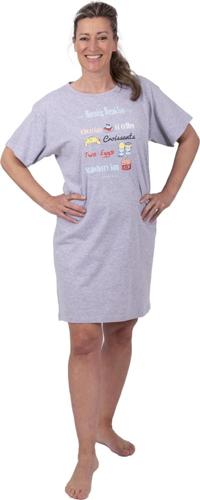 Amantes Nachthemd Dames - slaapshirt - korte mouw - grijs melange - Maat M