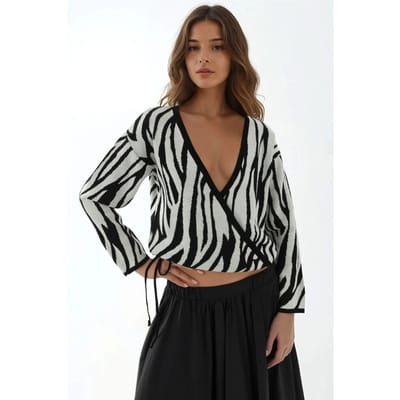 Zebra Print V-Hals Trui