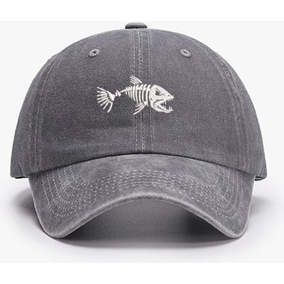 Geborduurde Schedelvis Visgraat Vintage Zachte Baseballpetten Mannen Vrouwen Water Gewassen Pet Sportvissen Zomer Herfst Pet Adult (54-60cm) gray