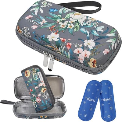 Insuline koeltas voor reizen, geïsoleerde medicijnopslag, organizer met 2 koelpacks en bloemenprint