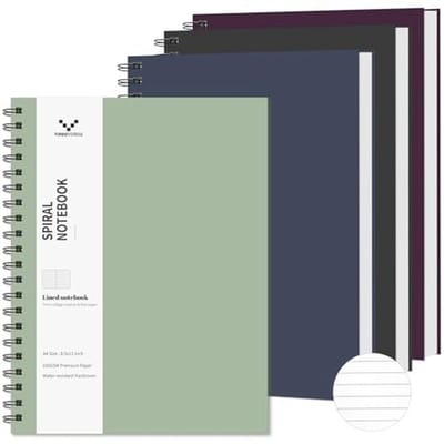 Gelinieerd Notitieboek 8,5" x 28,5" - Spiral Notitieboek - 4 Stuks - Harde Kaft - 120 Pagina's - 100 g/m²