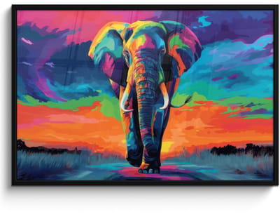 Poster in lijst - Fotolijst 120x80 cm - Posters - Olifant - Kleurrijk - Lucht - Abstract - Posterlijst zwart - Decoratie - Wanddecoratie woonkamer - Muurdecoratie slaapkamer