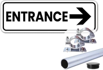 Bord Entrance pijl rechts - Weerbestendig Aluminium - 40x15 cm - Bevestiging: Met paal 120 cm + paalbeugels + paaldop