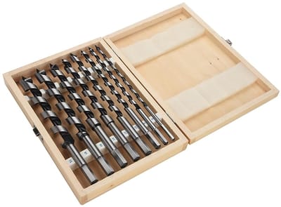 Set van 8 Carbon Stalen Boorbits in Houten Doos, Hex Shank Boorbits voor Boormachines en Houtbewerking