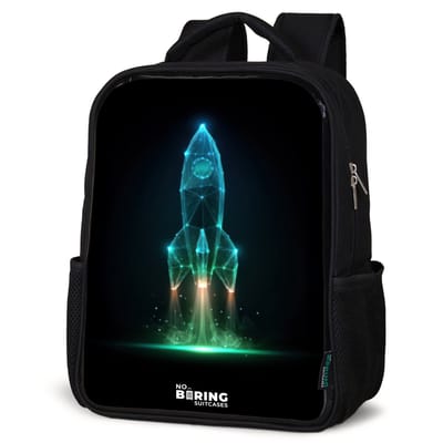 NoBoringSuitcases.com® - Rugzak zwart - Schooltas jongen & meisje - Lancerende raket in neonstijl - Rugtas voor school - Boekentas kind - Schoolrugzak - Kinderrugzak