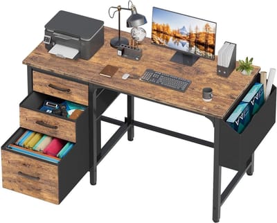 Bureau met Lades - Schrijftafel Werkplek - Thuiswerken Studeren - Omkeerbaar Ontwerp - 118 cm Breed - Rustiek Bruin