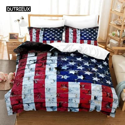 Amerikaanse Vlag Dekbedovertrek Collectie Microvezel Rood Witte Streep Decor Beddengoed Collectie Onafhankelijkheidsdag Vrijheid Thema Dekbedovertrek Voor Tieners AU Single 140x210cm
