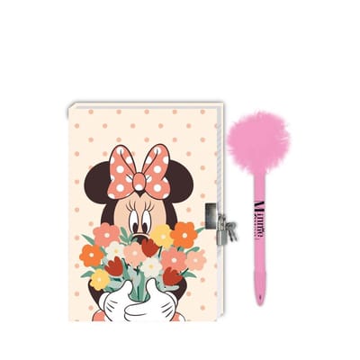 Disney Minnie Mouse dagboek met slotje – inclusief pen met pom-pom – 12 × 18 cm – 60 pagina’s