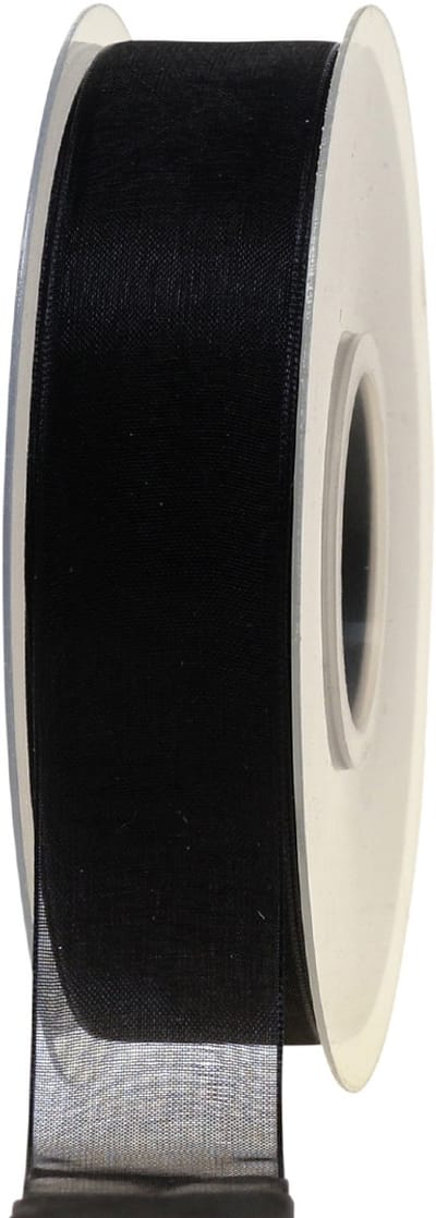 Rouw organza lint met zelfkant zwart 25mm 50m