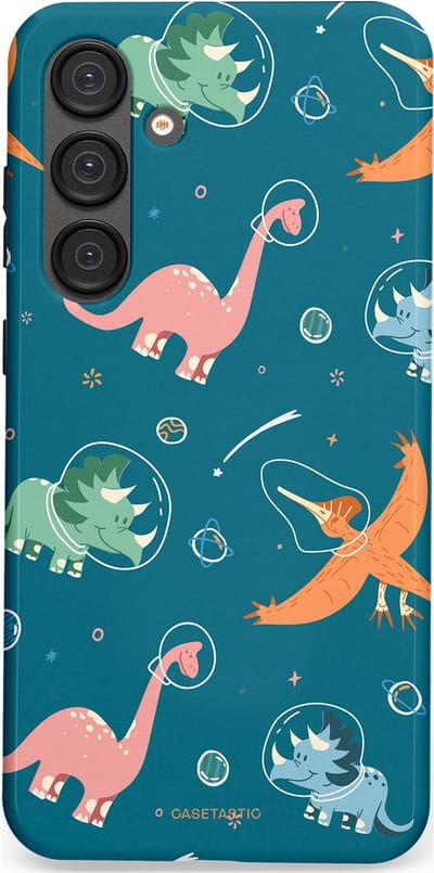 Casetastic hoesje geschikt voor Samsung Galaxy S25 Plus - Dubbellaagse bescherming - Ruimte raptors - Fashion Case - Petrol Perzik