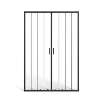 Vente-unique Dubbele schuifdeur voor douche in mat zwart metaal - Anti-kalkglas - 140 x 195 cm - BAVIODA