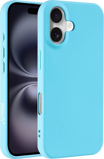 Hoesje Geschikt voor iPhone 16 Plus – Zacht siliconen liquid backcover – Licht Blauw