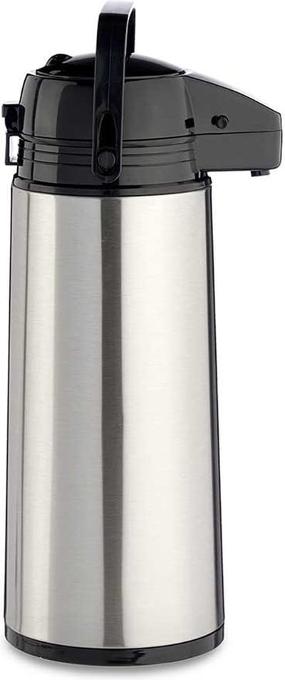 Kinvara Koffie en warme dranken thermoskan/isoleerkan - met pomp - rvs - zilver - 1,9 liter - 35 cm - Koffiekan