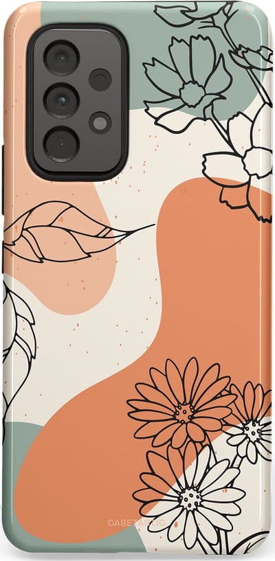 Casetastic hoesje geschikt voor Samsung Galaxy A53 (2022) 5G - Dubbellaagse bescherming - Lijnenspel Botanisch - Fashion Case - Crème Saliegroen Perzik