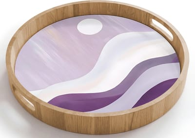 Dienblad rond 40x40 cm - Schootdienblad hout - Golven - Heuvels - Abstract - Paars - Borrelplank rechthoek - Plateau houten dienbladen