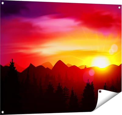Gards Tuinposter Zonsondergang in de Bergen - Abstract - 100x80 cm - Tuindoek - Tuindecoratie - Wanddecoratie buiten - Tuinschilderij