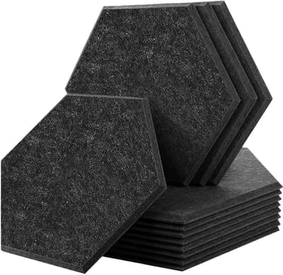 Geluidsabsorberende Panelen - Akoestische Platen - Studio Opnames - Zelfklevend - Grote Hexagon - Sesame Zwart