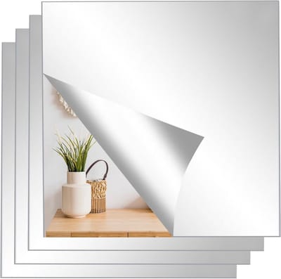 Set van 4 Zelfklevende Spiegeltegels 20x20 cm - Decoratieve Wandspiegel voor Huis en Badkamer