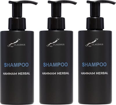 Shampoo Hammam Herbal 300 ml - met pomp - zwarte fles - set van 3 stuks - voordeelverpakking - haarverzorging