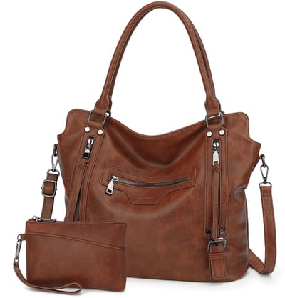 TAN.TOMI - Dames Handtassen set met Portemonnee - Schoudertas - Grote Shopper - Tweedelige - Bruin - Valentijn cadeautje voor haar