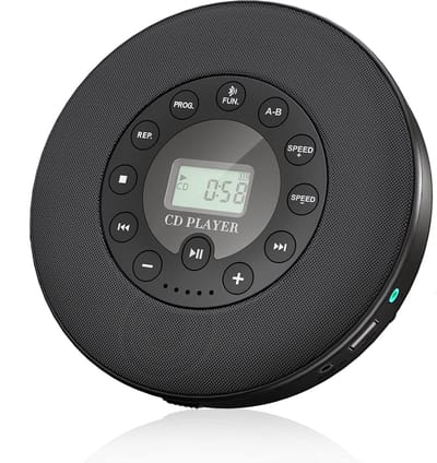 KZQ Draagbare cd-speler - Ingebouwde stereoluidsprekers - Oplaadbare cd-speler - Ondersteunt MP3- en USB-weergave - Schokbestendig ontwerp - Geschikt voor persoonlijk gebruik en buitenactiviteiten - Zwart (versie zonder Bluetooth)