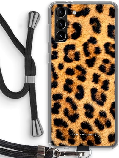 Case Company® - Hoesje met koord geschikt voor Samsung Galaxy S21 Plus hoesje met Koord - Luipaard - Telefoonhoesje met Zwart Koord - Bescherming aan alle Kanten en Over de Schermrand