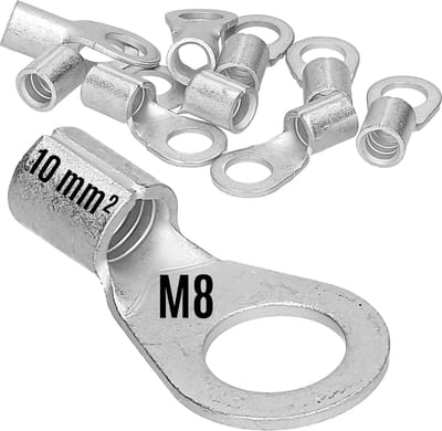 10 stuks Kalitec Q10-8 krimpkabelschoen 10 mm² M8 I ongeïsoleerd I doornpersing I voor meerdradige, fijne en ultrafijne geleiders I kabelschoen 10 mm² volgens DIN 46234