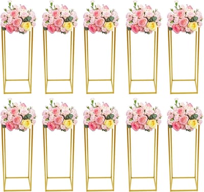 Bloemenstandaard - Bloemenkruk Tafeldecoratie - Feestelijke Decoratie - Stabiele Rechthoekige Structuur - 60 cm Hoog - Goud