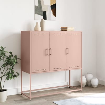 vidaXL - Hoge - kast - 100,5x39x107 - cm - staal - roze