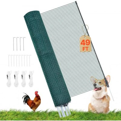 VEVOR grenshek 15x1,2 m, PE weidehek, mobiel hondenhek met dubbele puntpalen en scheerlijnen, kippenhek, tuinhek, campinghek voor honden, kippen, planten, buitenruimtes