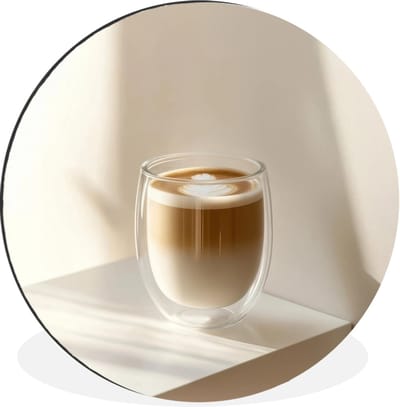 WallCircle - Wandcirkel - Muurcirkel - Mok - Latte - Minimalistisch - Schaduw - Aluminium - Dibond - 30x30 cm - Binnen en Buiten