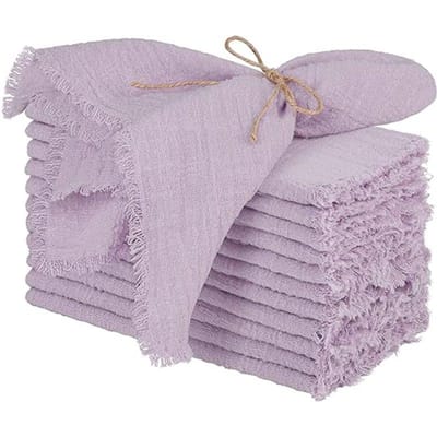 6 stuks 32x32cm 100% Katoen zacht beige Gaas C Bruiloft Servetten Herbruikbaar Blauwe Rand Keukendoek Rustiek Retro Ruwe randen servetten Voor Diner, Feest, Bruiloften 6PCS-32x32cm paars