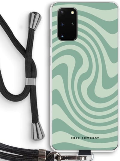 Case Company® - Hoesje met koord geschikt voor Samsung Galaxy S20 Plus hoesje met Koord - Swirl Groen - Telefoonhoesje met Zwart Koord - Bescherming aan alle Kanten en Over de Schermrand