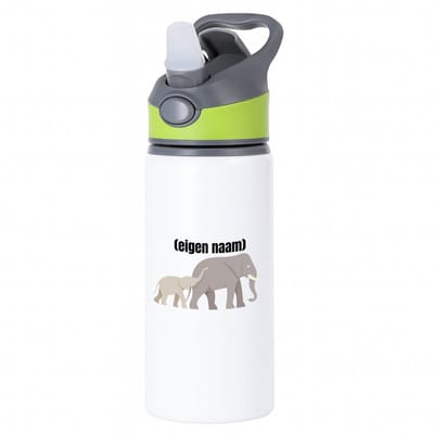 Hacebo® - olifant en kleine met eigen naam waterfles met rietje groen - Olifant - dieren liefhebber - iemand die houdt van olifanten - verjaardag - cadeau - kado - geschenk - water fles - 650ML