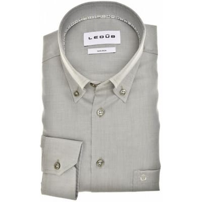 Ledûb Overhemd Uni Color Pure Cotton Non-Iron Button-Down Midden Groen / male