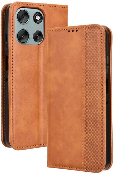 Coverup Hoesje - Geschikt voor Motorola Moto G56 Hoesje - Coverup Vintage Style Book Case - Bruin