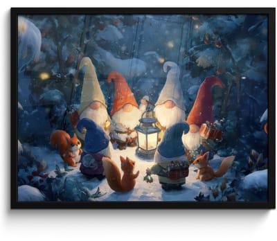 Poster in lijst - Fotolijst 80x60 cm - Posters - Winter - Gnooms - Eekhoorns - Meerkleurig - Posterlijst zwart - Decoratie - Wanddecoratie woonkamer - Muurdecoratie slaapkamer - Kerstversiering - Kerstdecoratie voor binnen - Kerstmis